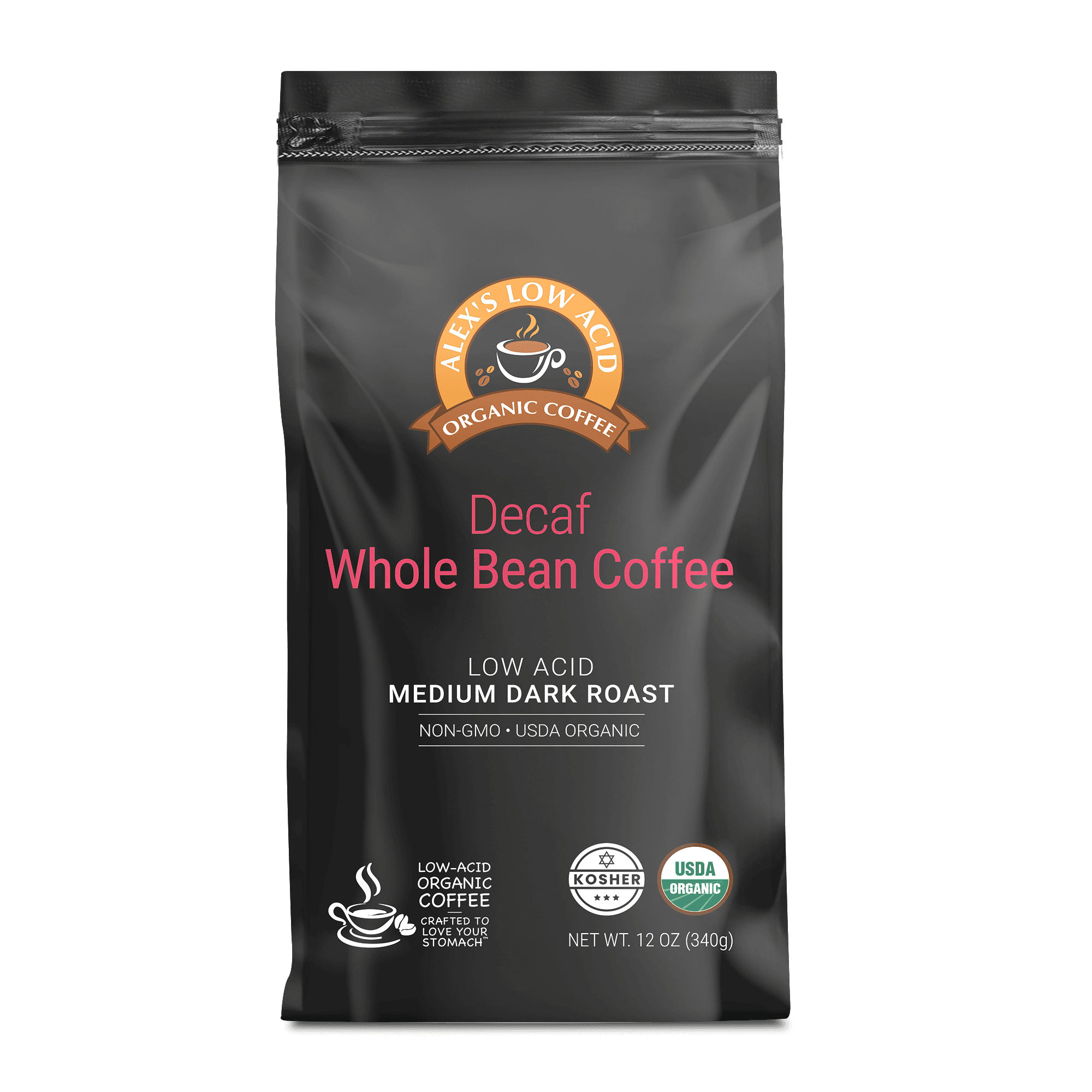 Alex's Low-Acid Organic Coffee™ - Decaf Whole Bean (12oz)