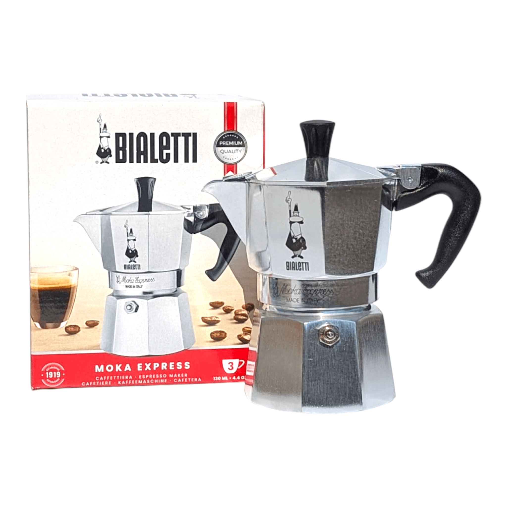 Bialetti Caffettiera Moka Express Silver Moka Pot - 3 Espresso Cups