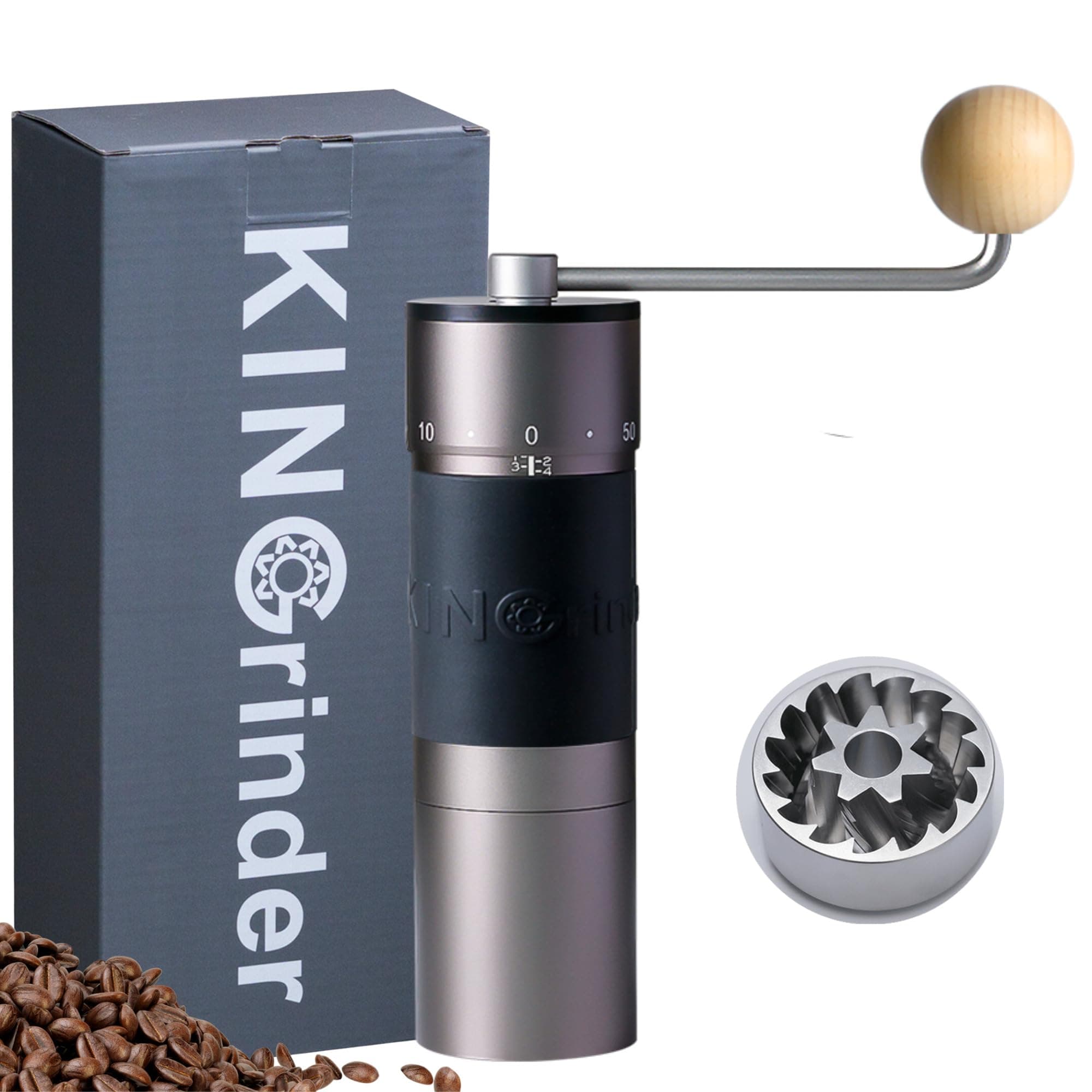 KINGrinder K6 Manual Hand Coffee Grinder – Iron Gray, Stainless Steel Conical Burr, 25-35g